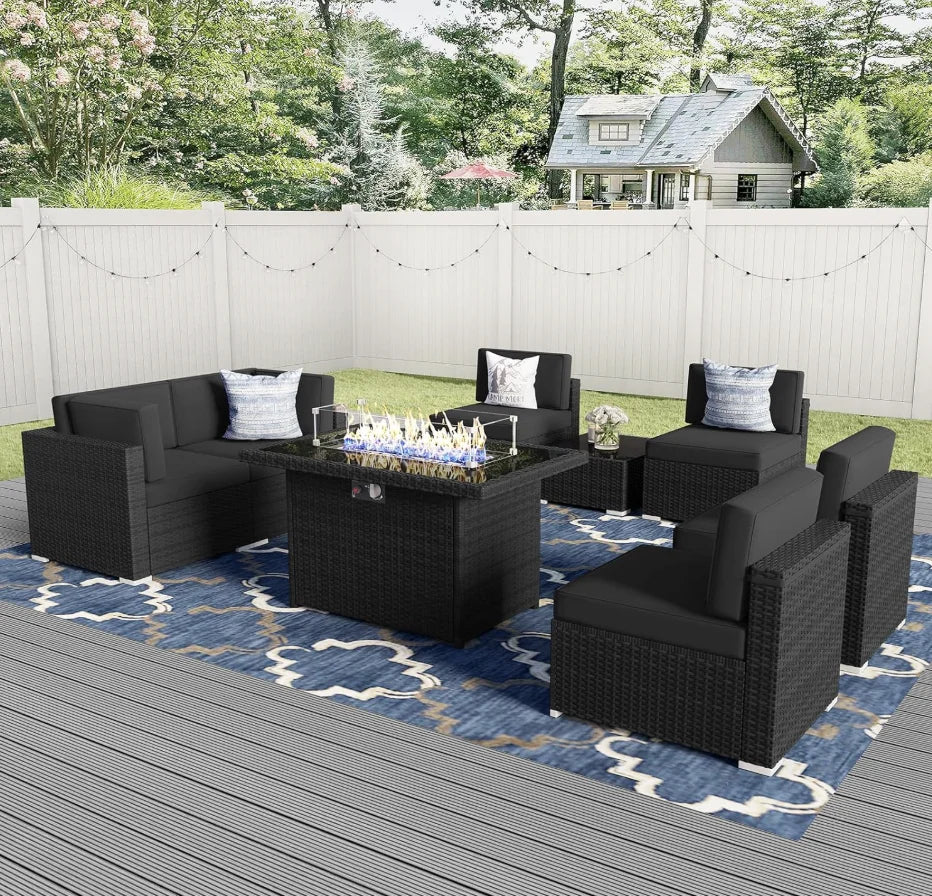 8 Pieces Furniture Set With 44" Propane Gas Fire Pit
