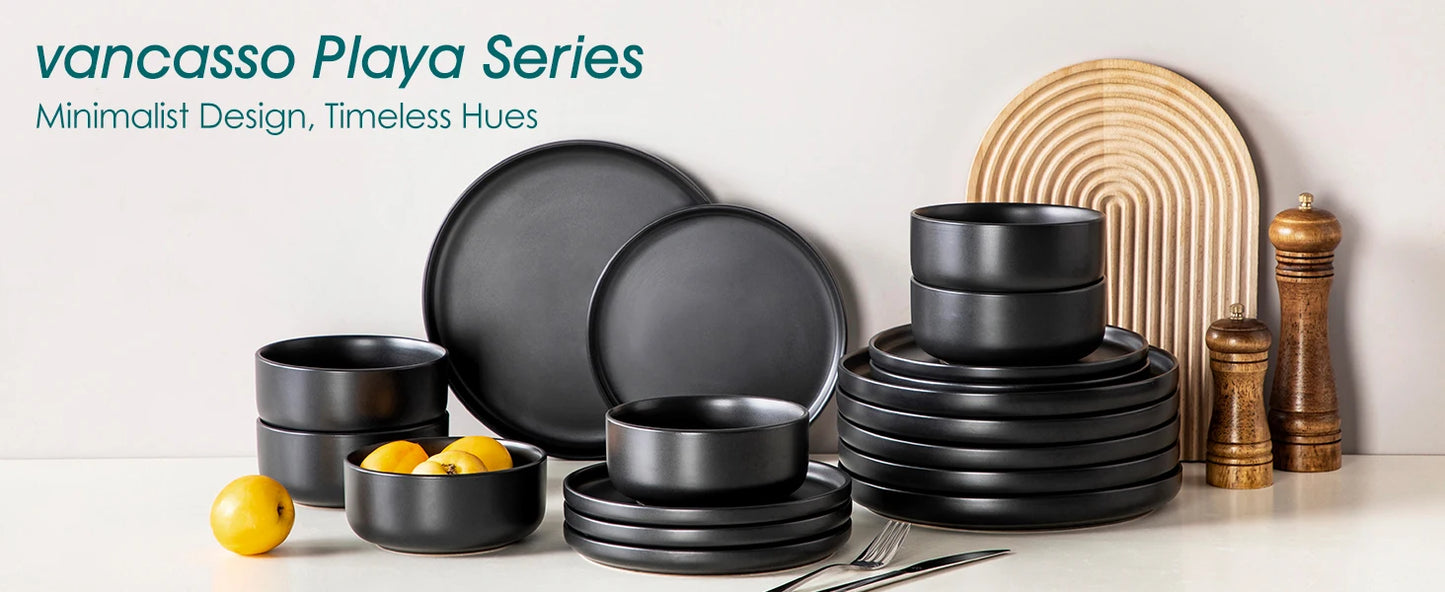 18/36 Piece Black Ceramic Plate Set