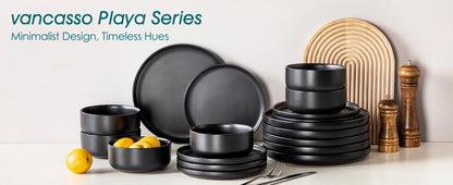 18/36 Piece Black Ceramic Plate Set