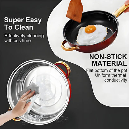 Red Cookware Set, 12-Piece ,Stainless Steel pots and pans,