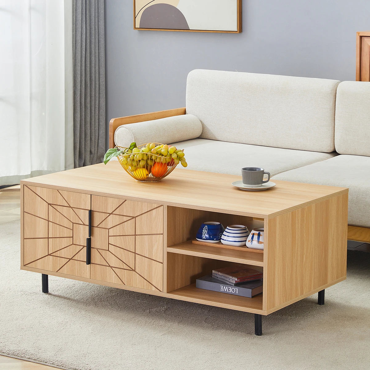 Wooden Mid Century Storage Sofa Table