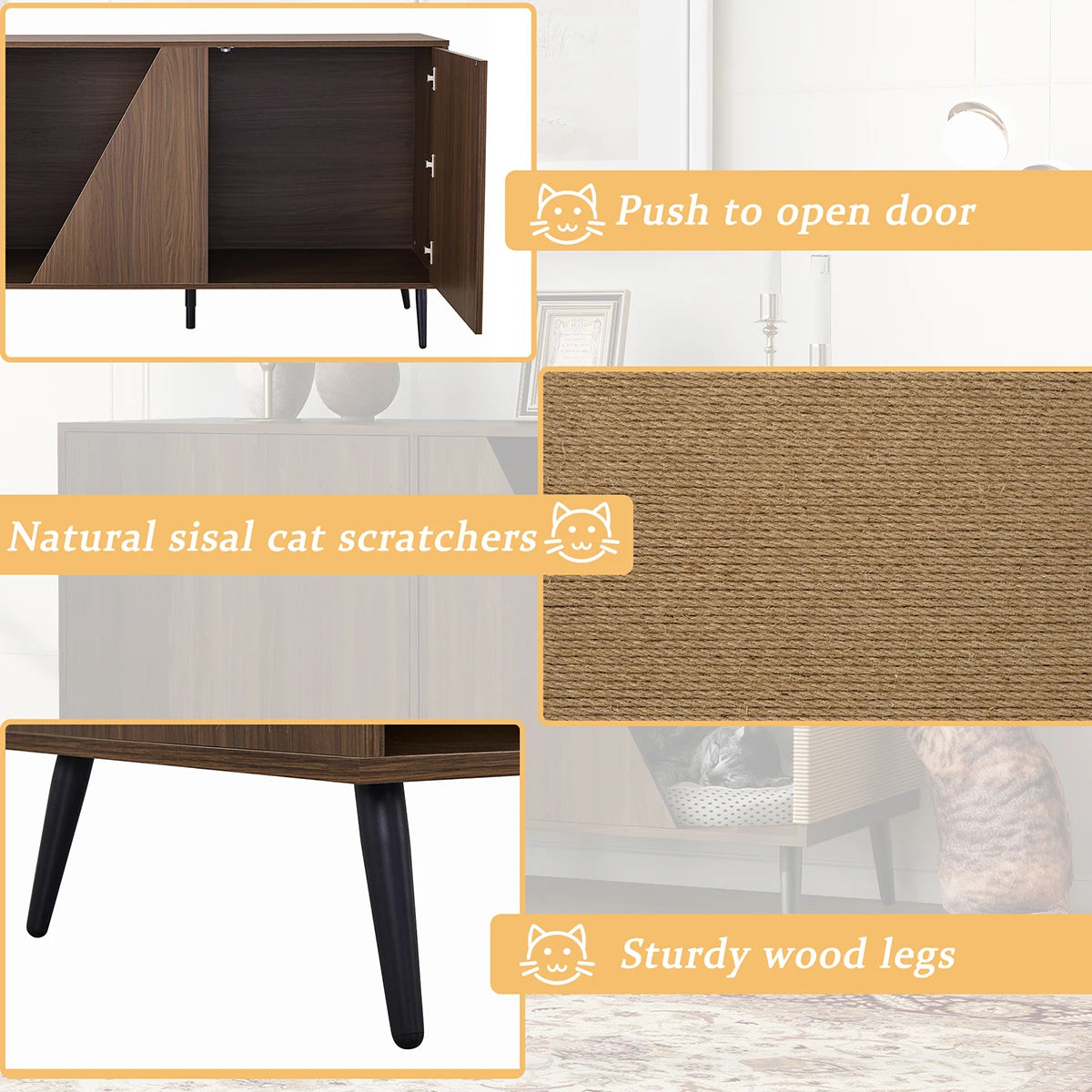 Wooden Cat House Cabinet with Scratch Pad