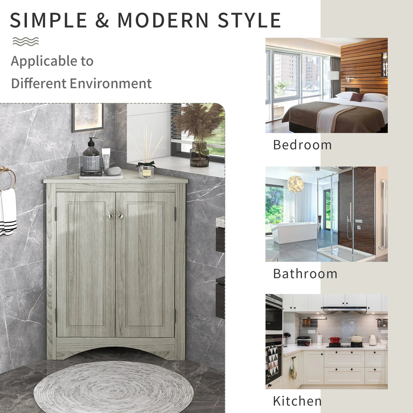 Oak Triangle Bathroom Storage Cabinet with Adjustable Shelves