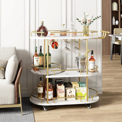Gold Bar Cart with 4-Tiers Storage