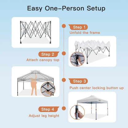 Amada 10x10 Pop Up Canopy - Center Lock One Push Instant Setup Wheeled Gazebo Outdoor Canopy Beach Tent with STO-N-Go Bag 8 Stak