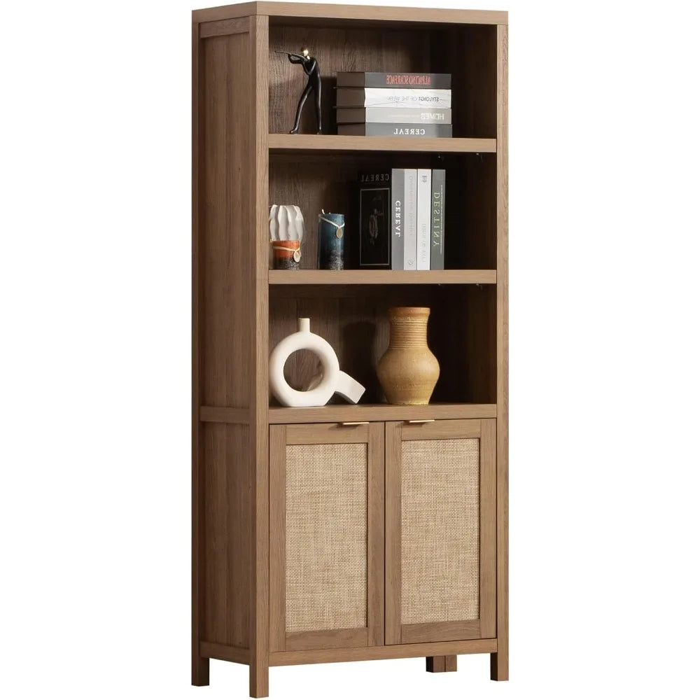 Boho Bookcase 71" Tall  Rattan Doors