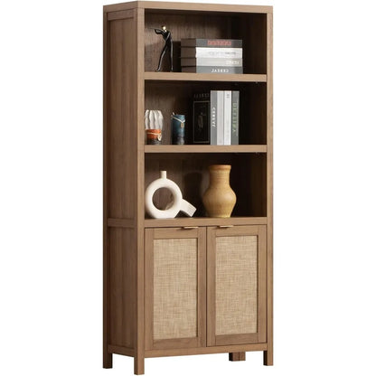 Boho Bookcase 71" Tall  Rattan Doors
