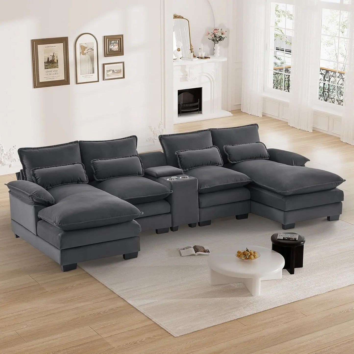 124" Black Sectional Couch Sofa