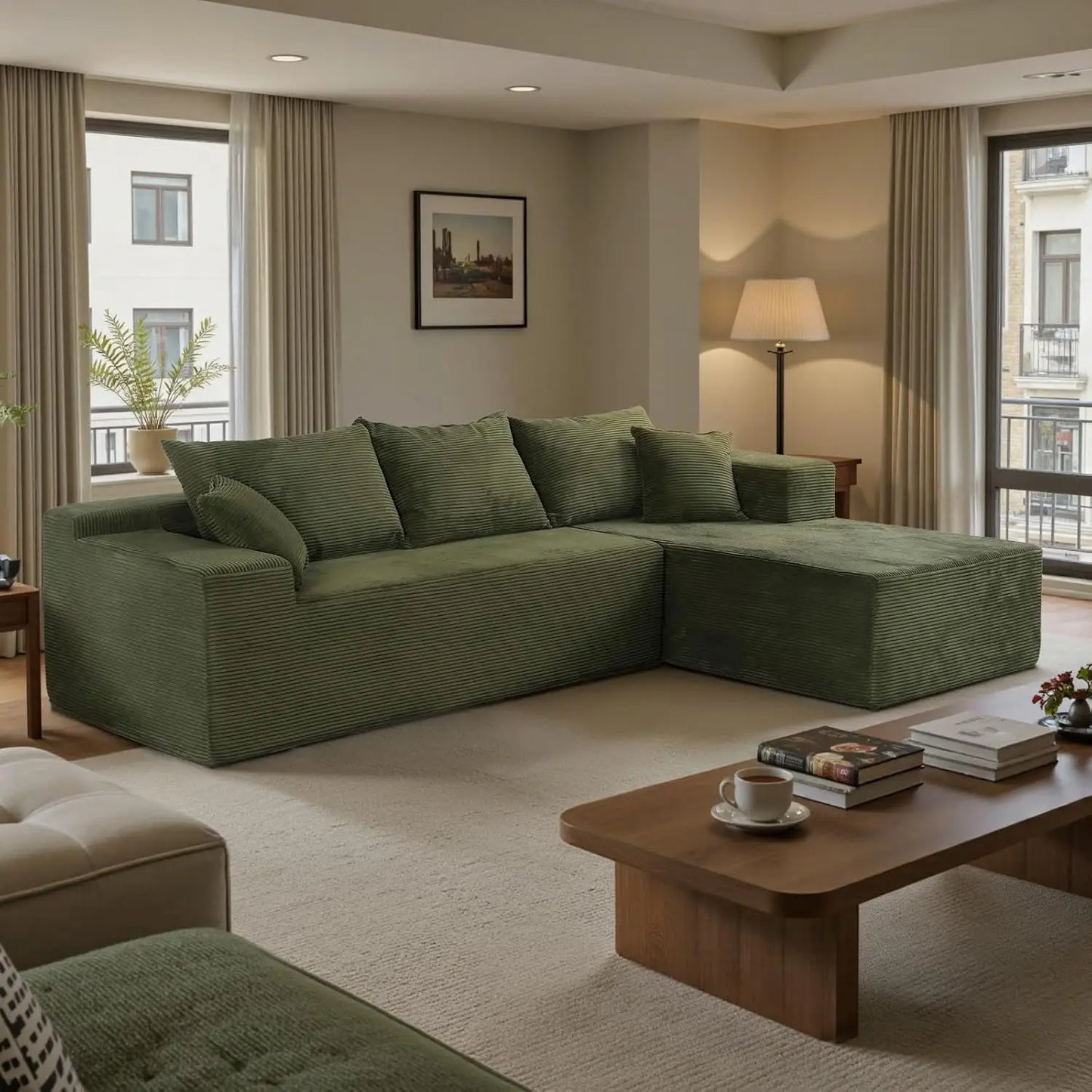 "L-Shaped Cloud Sectional Sofa - Modular Deep Seat Couch with Chaise,