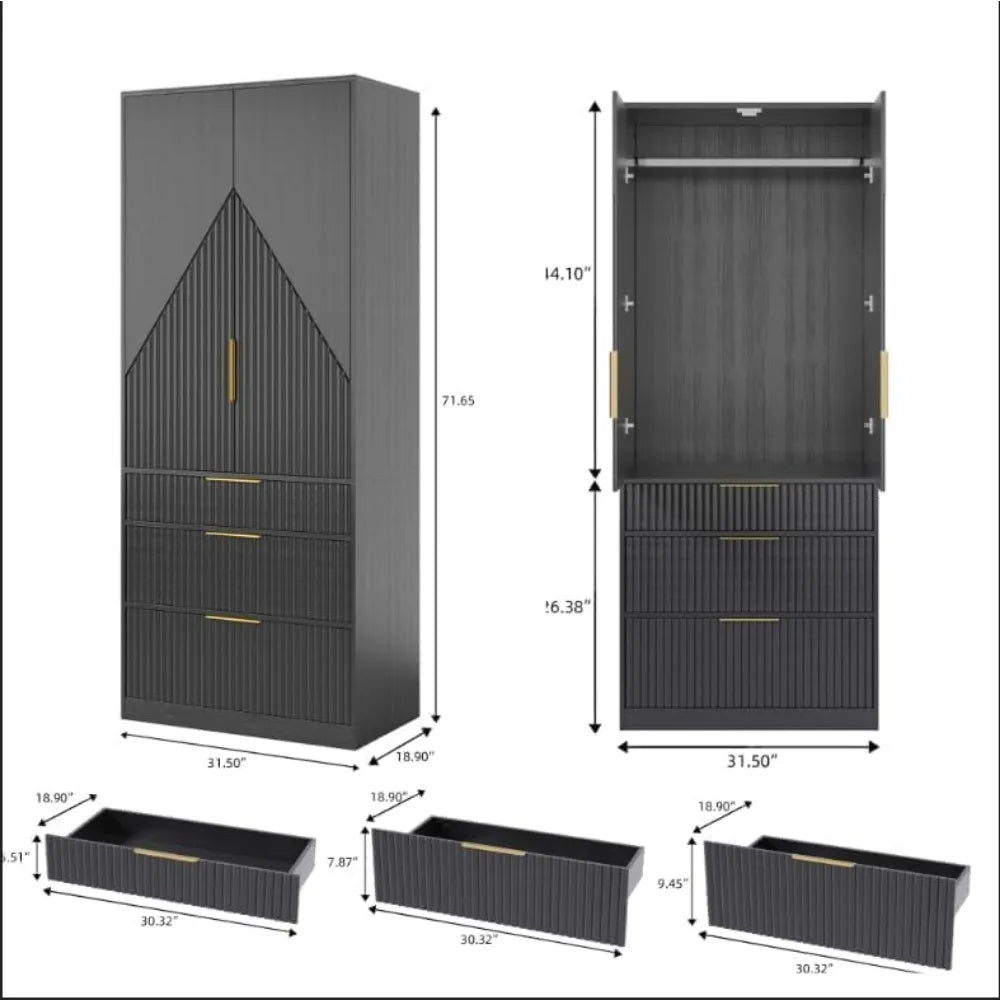 71.7" Black Wooden Wardrobe