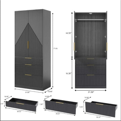 71.7" Black Wooden Wardrobe