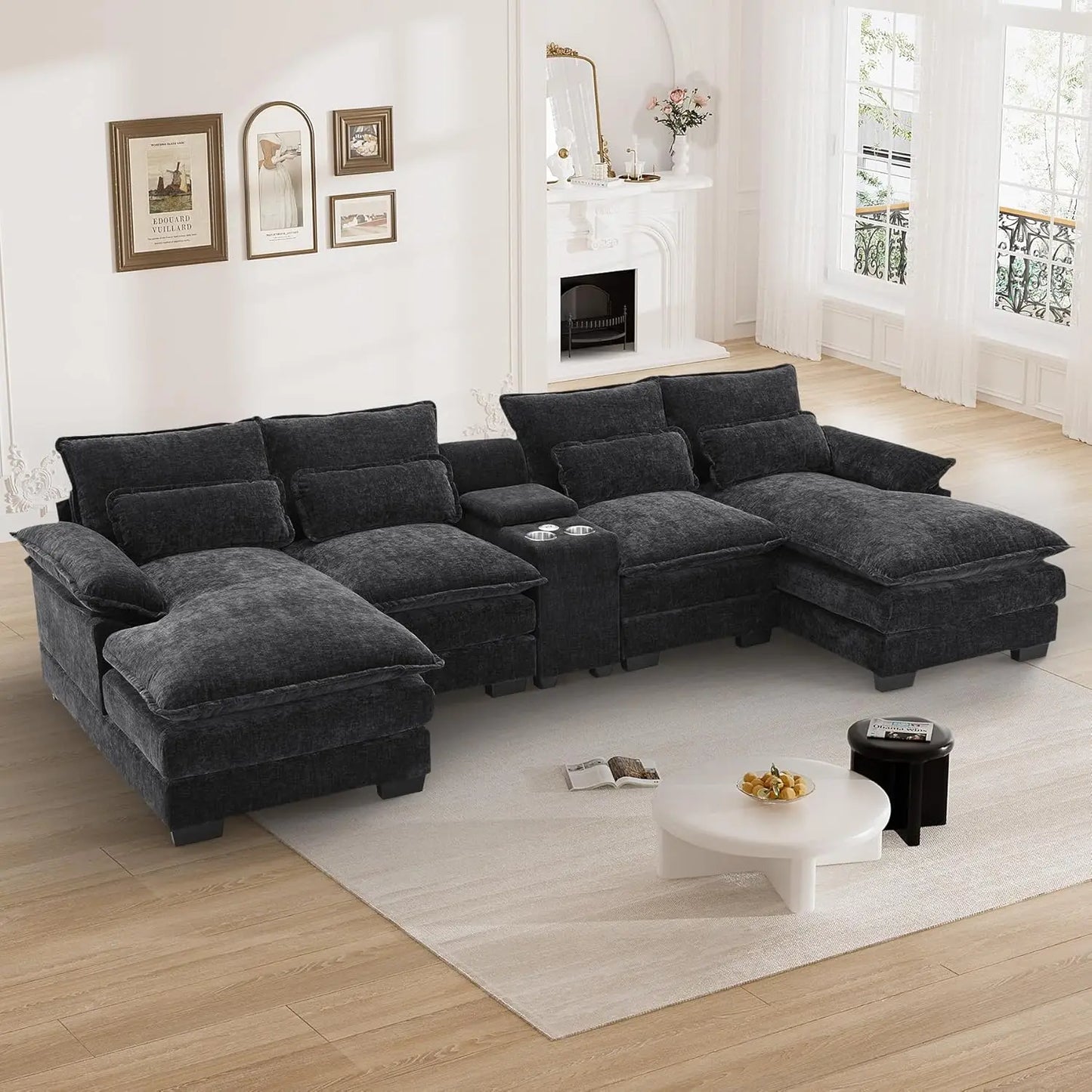 124" Black Sectional Couch Sofa