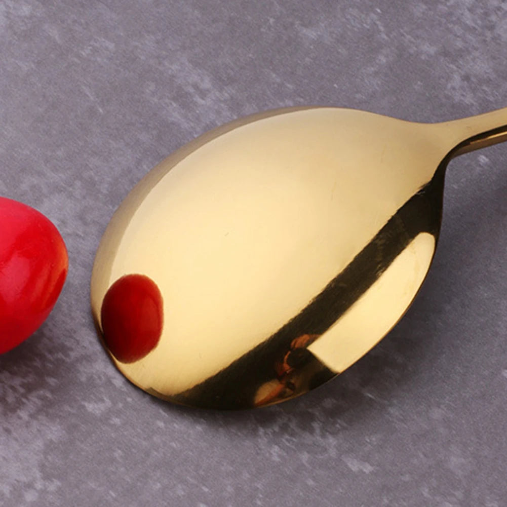 6.9" Stainless Steel Gold Dinner Spoon With Gold Titanium Plating
