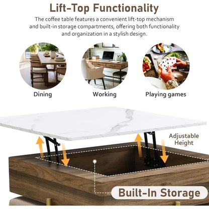 Modern Square Lift-Top Coffee Table Set with Storage & 4 Ottomans