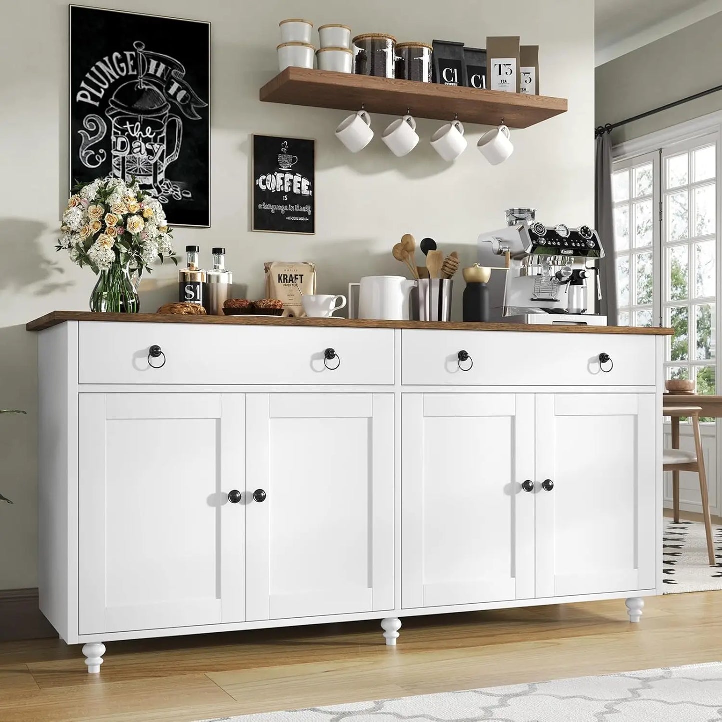 55" Black Sideboard Buffet Cabinet