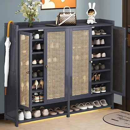 Bamboo Shoe Storage Cabinet With Doors, 38-42 Pairs