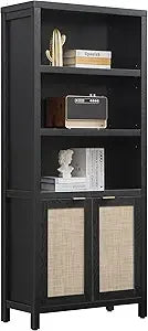 Boho Bookcase 71" Tall  Rattan Doors