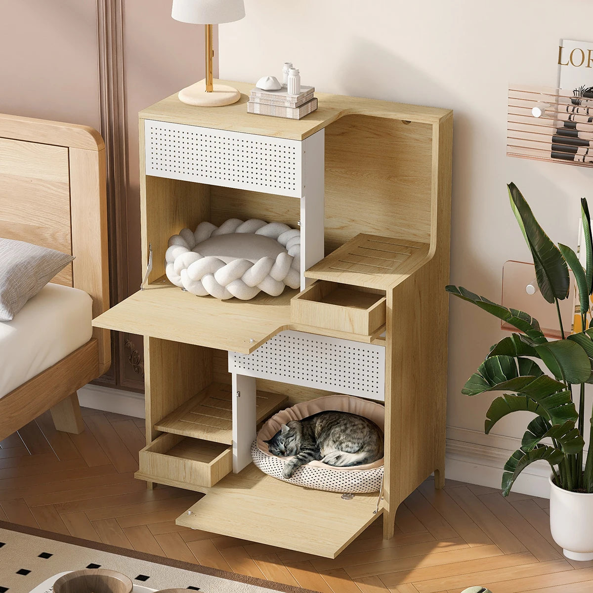 Cat Villa, Wooden Cat Litter Box Enclosure Cabinet