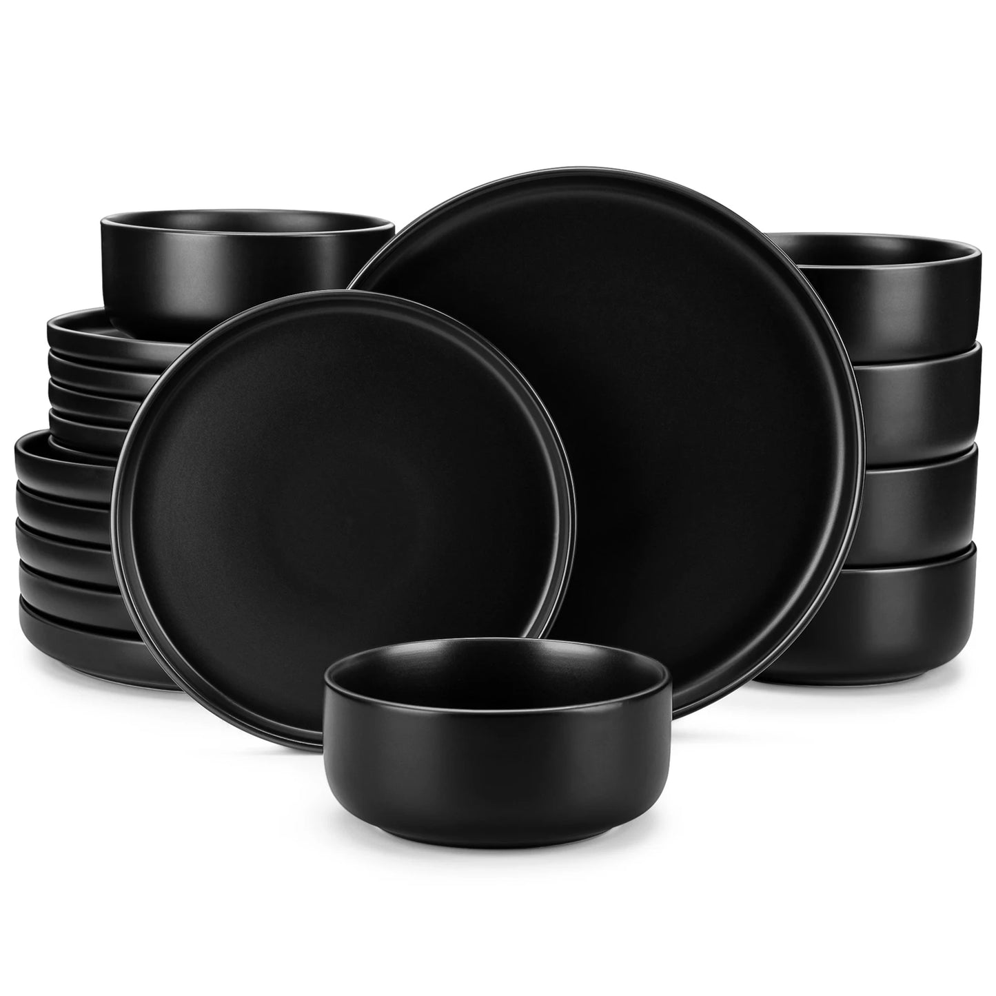18/36 Piece Black Ceramic Plate Set