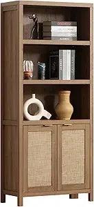 Boho Bookcase 71" Tall  Rattan Doors