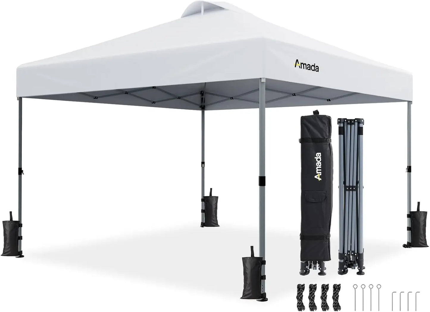 Amada 10x10 Pop Up Canopy - Center Lock One Push Instant Setup Wheeled Gazebo Outdoor Canopy Beach Tent with STO-N-Go Bag 8 Stak