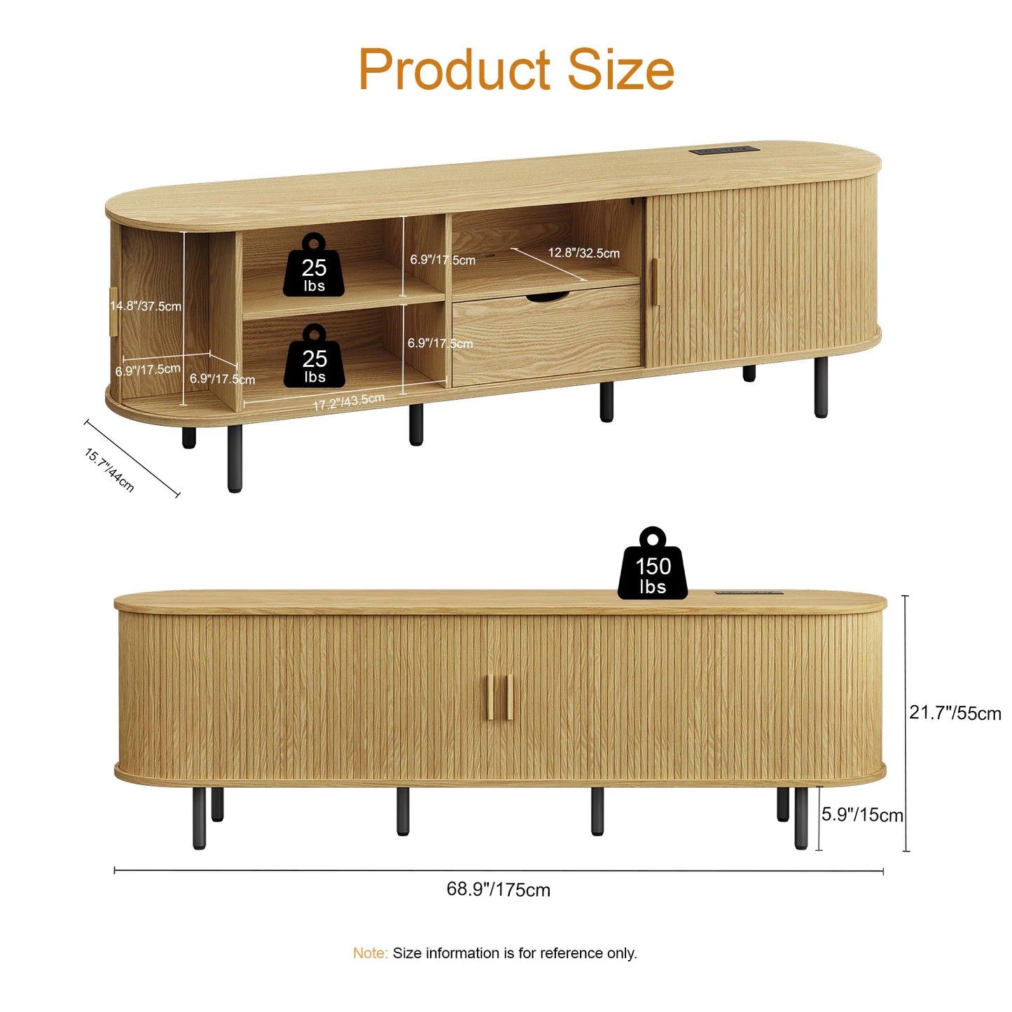 69" TV Stand w/ Power Outlet for TVs up to 80"