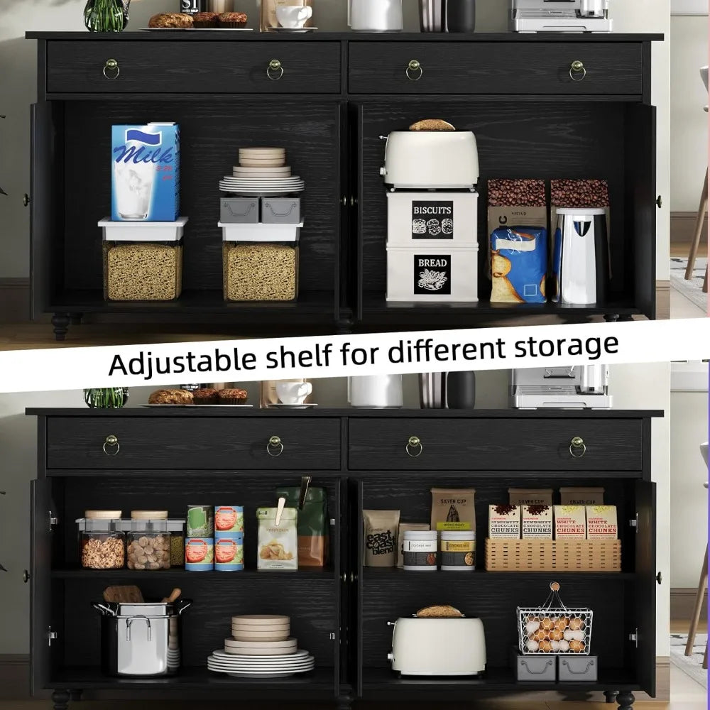 55" Black Sideboard Buffet Cabinet