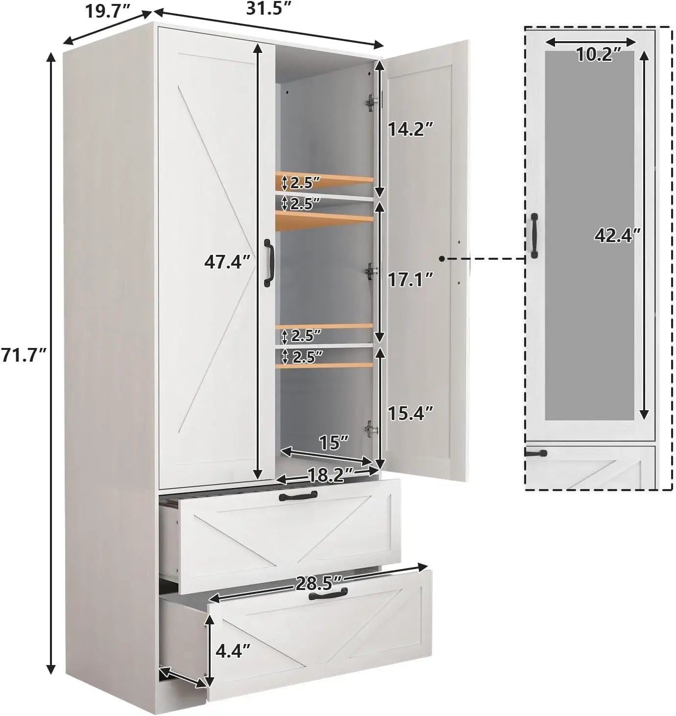 72‘‘ Wardrobe Closet