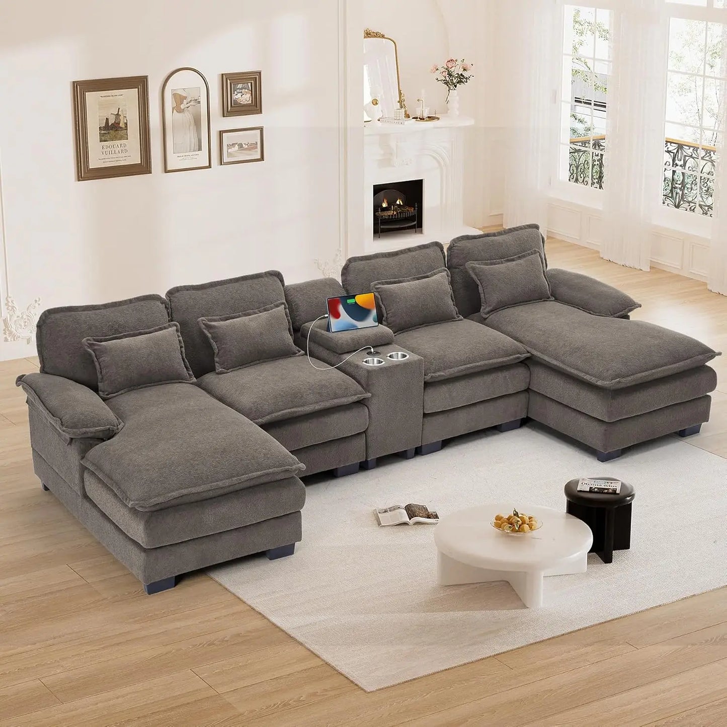 124" Black Sectional Couch Sofa