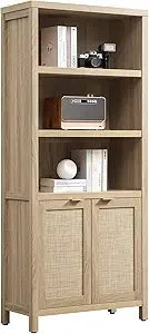Boho Bookcase 71" Tall  Rattan Doors