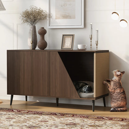 Wooden Cat House Cabinet with Scratch Pad