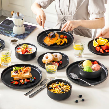 18/36 Piece Black Ceramic Plate Set