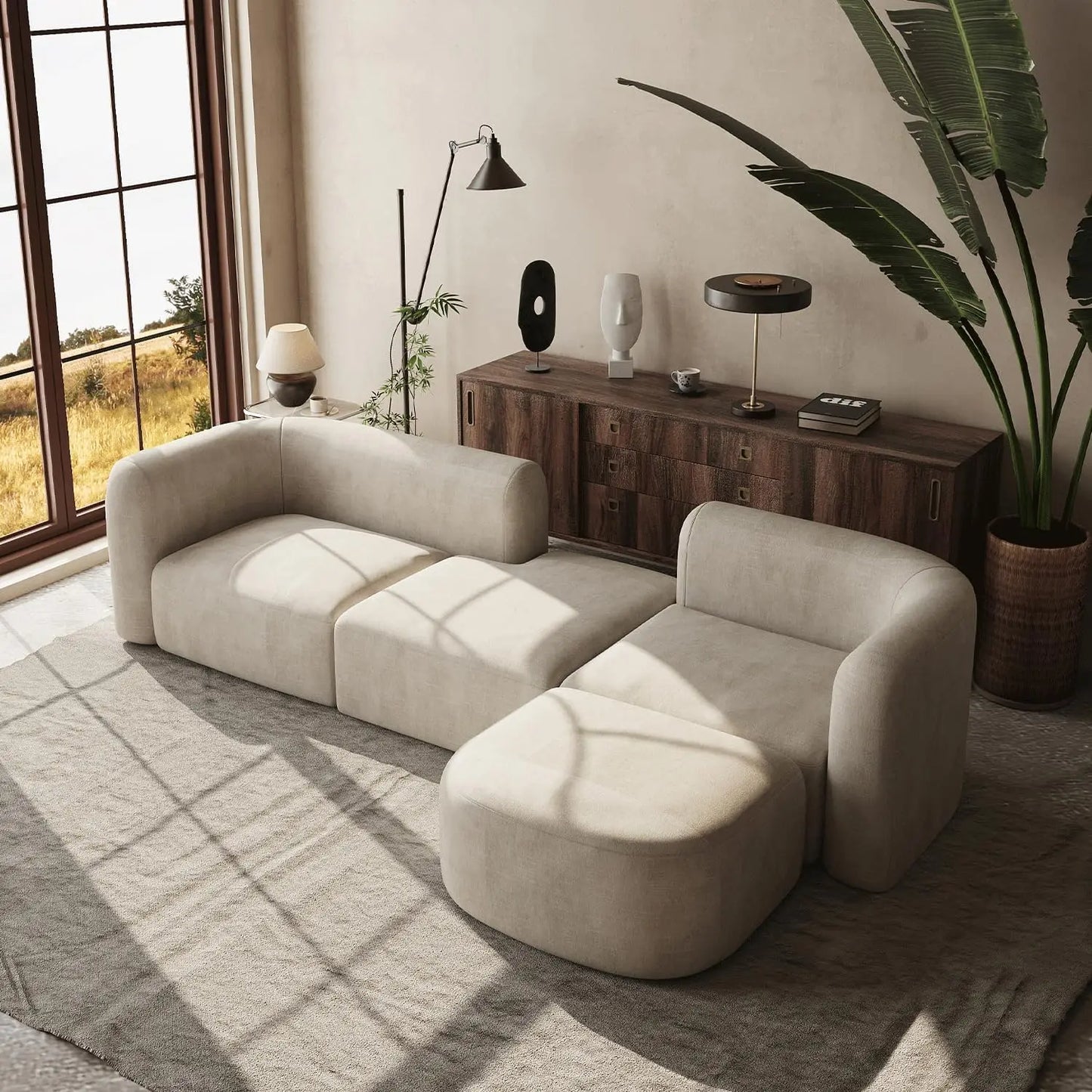 Curved Back Velvet Sofa