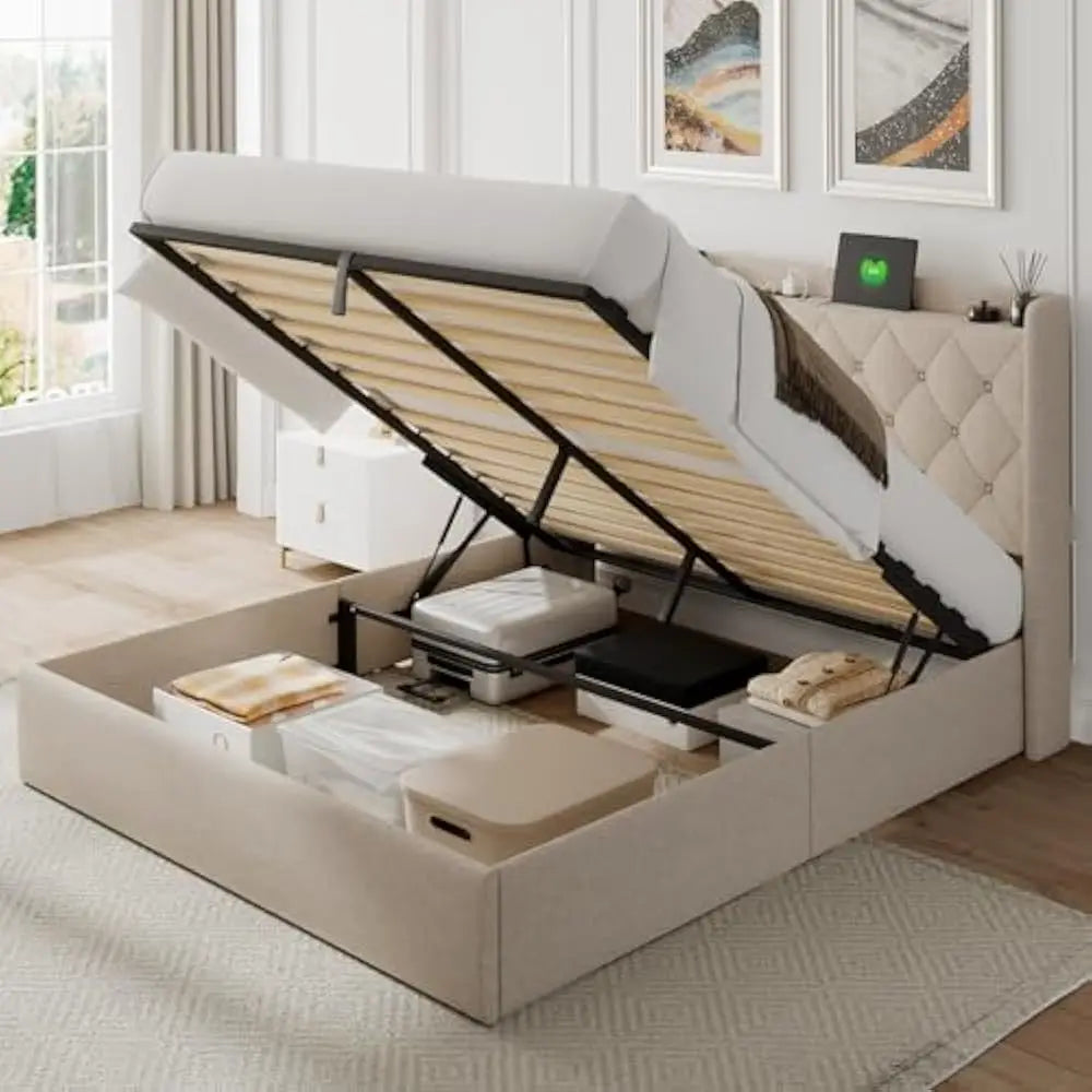 Queen Size Bed Frame with Storage