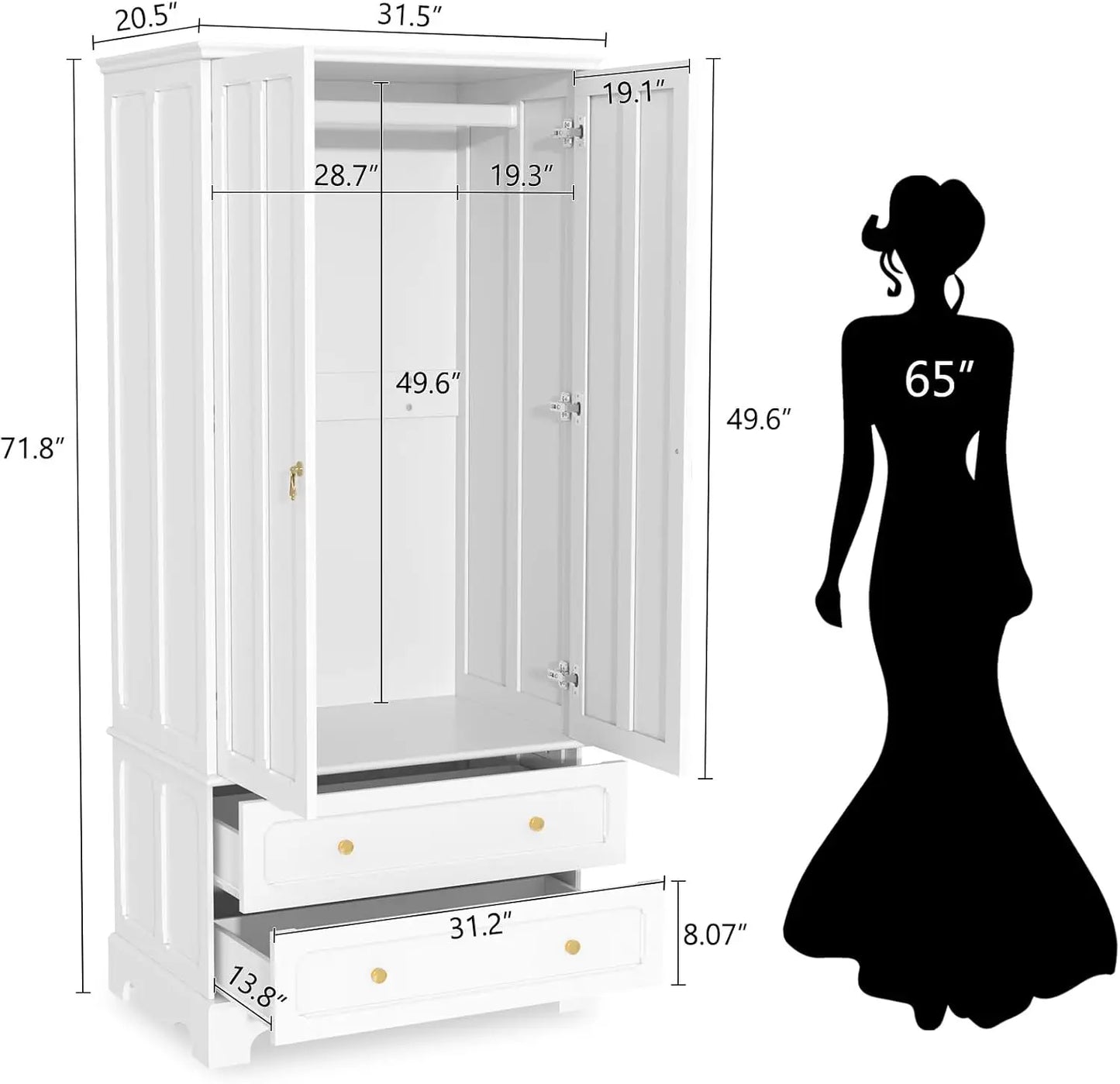 71.8" White Wood Wardrobe
