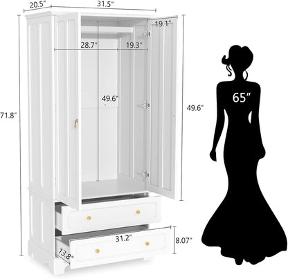 71.8" White Wood Wardrobe