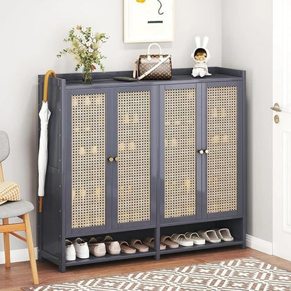 Bamboo Shoe Storage Cabinet With Doors, 38-42 Pairs