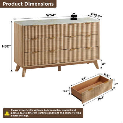54" Fluted 6 Drawers Dresser