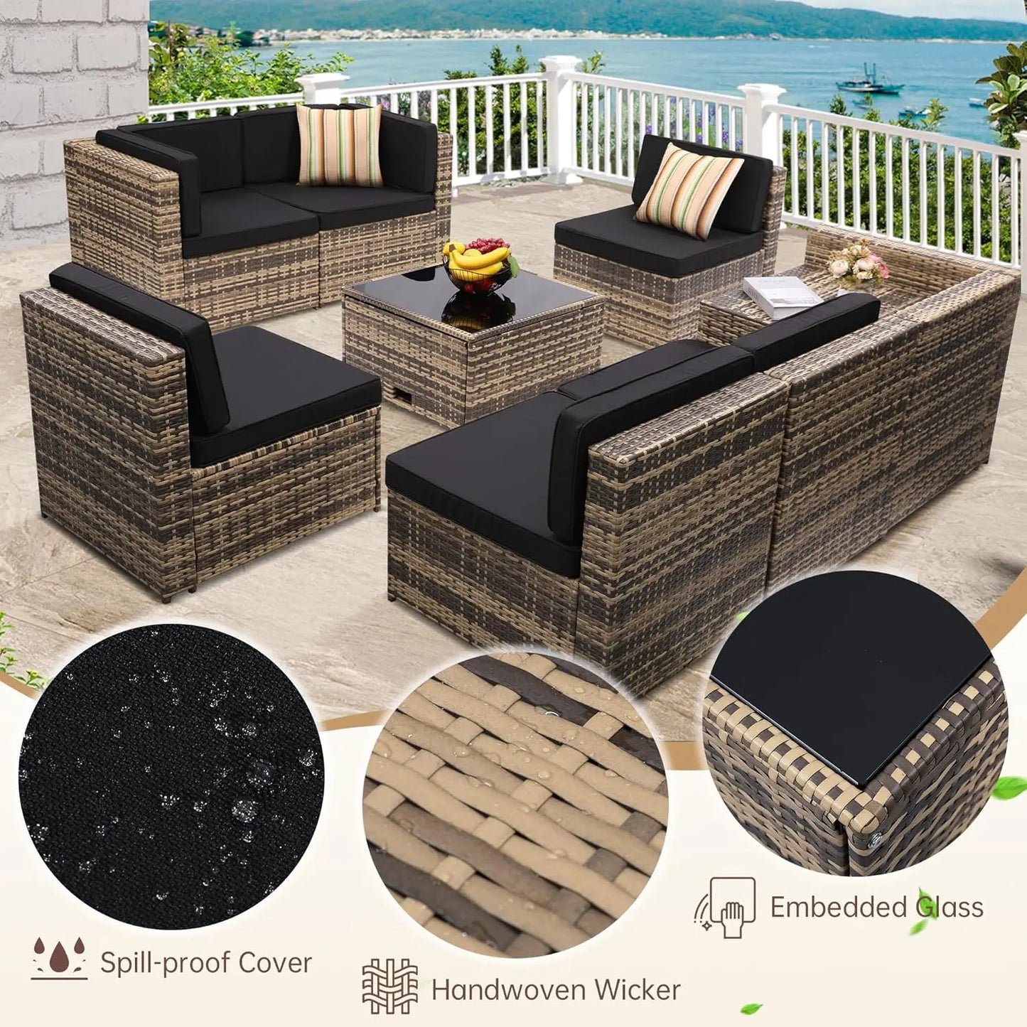 8 Pieces Outdoor Wicker Furniture Set