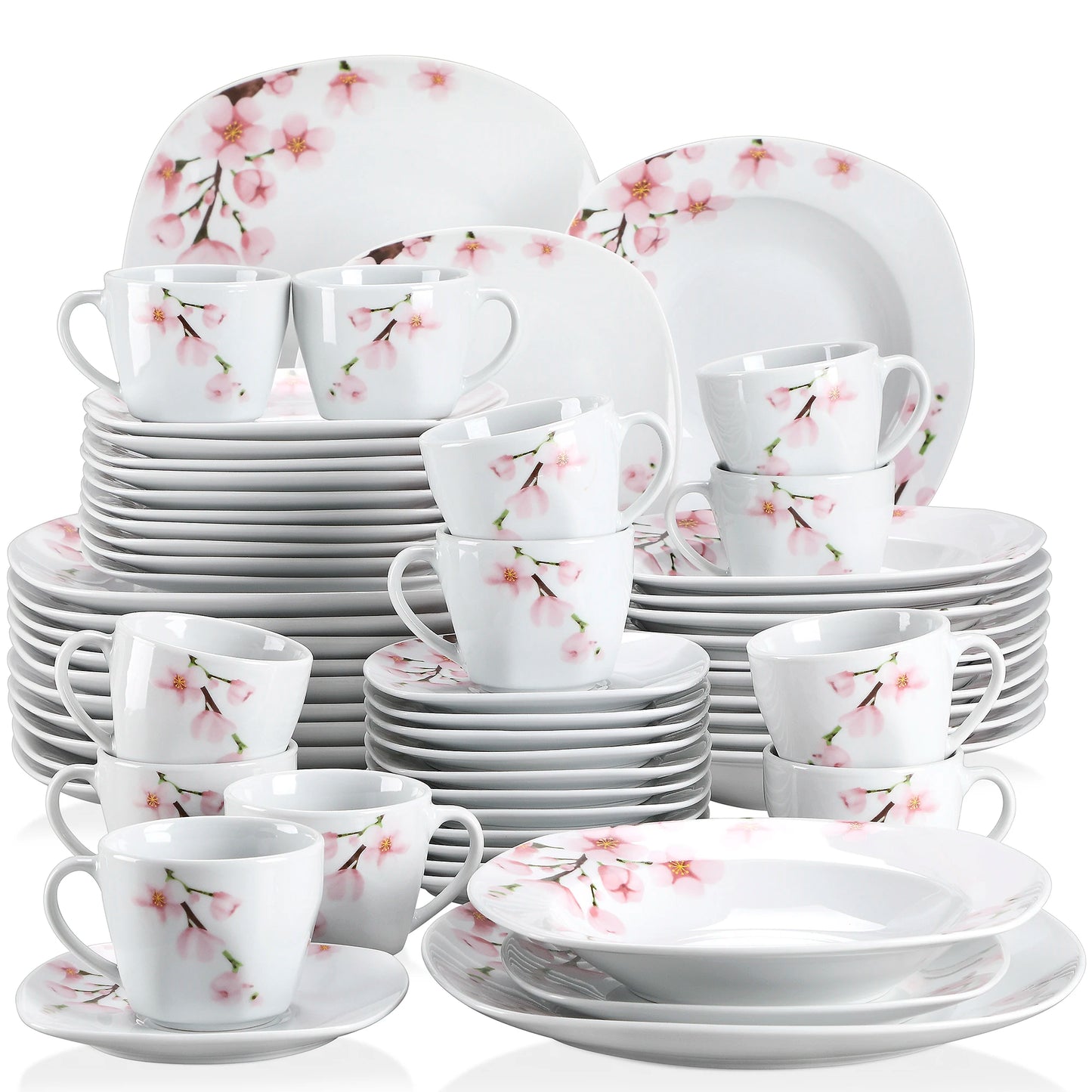 60-Piece White Ceramic Plate Set