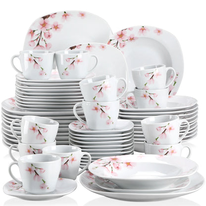60-Piece White Ceramic Plate Set