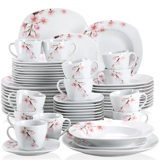 60-Piece White Ceramic Plate Set