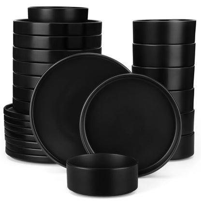 18/36 Piece Black Ceramic Plate Set