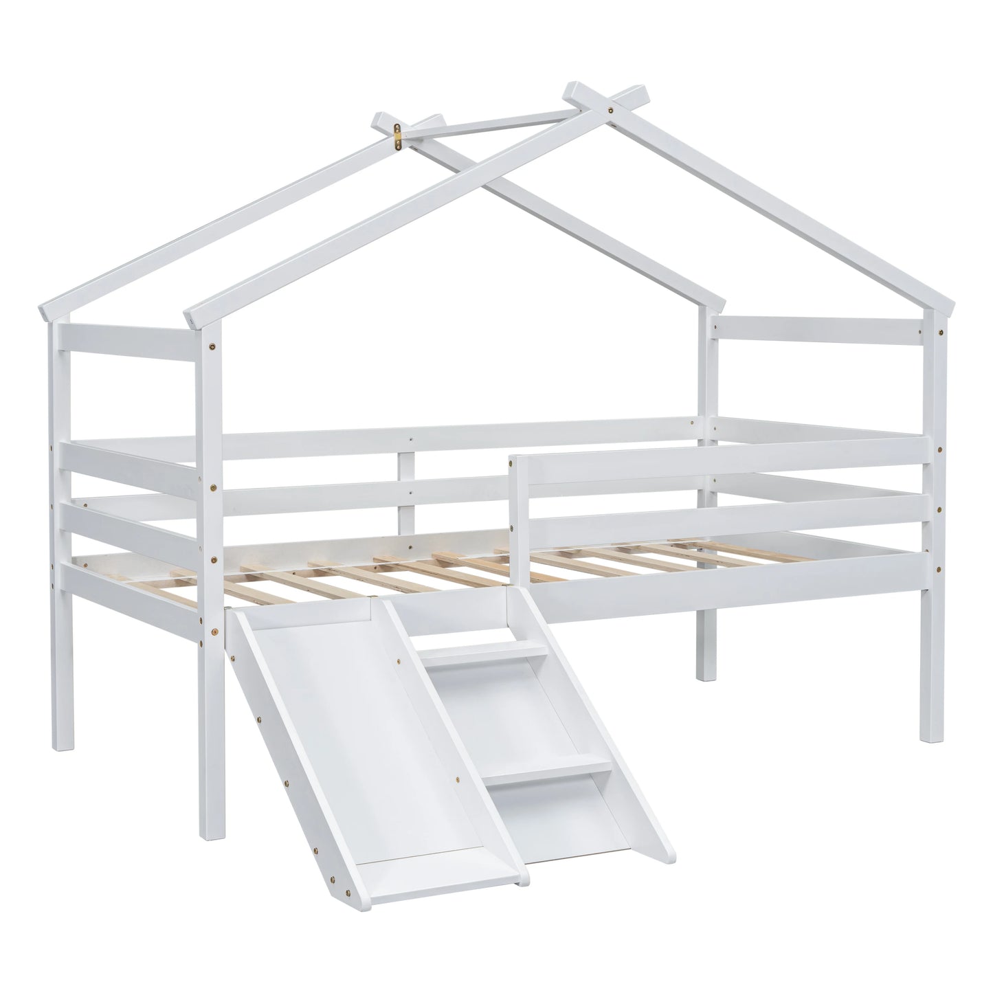 Loft House Bed With Slide, Ladder, Safety Guardrails