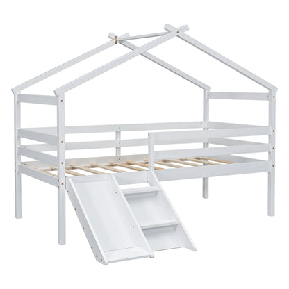 Loft House Bed With Slide, Ladder, Safety Guardrails