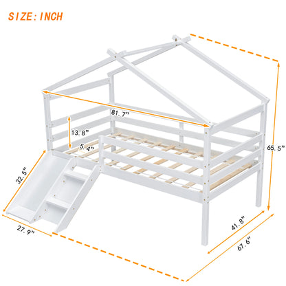 Loft House Bed With Slide, Ladder, Safety Guardrails