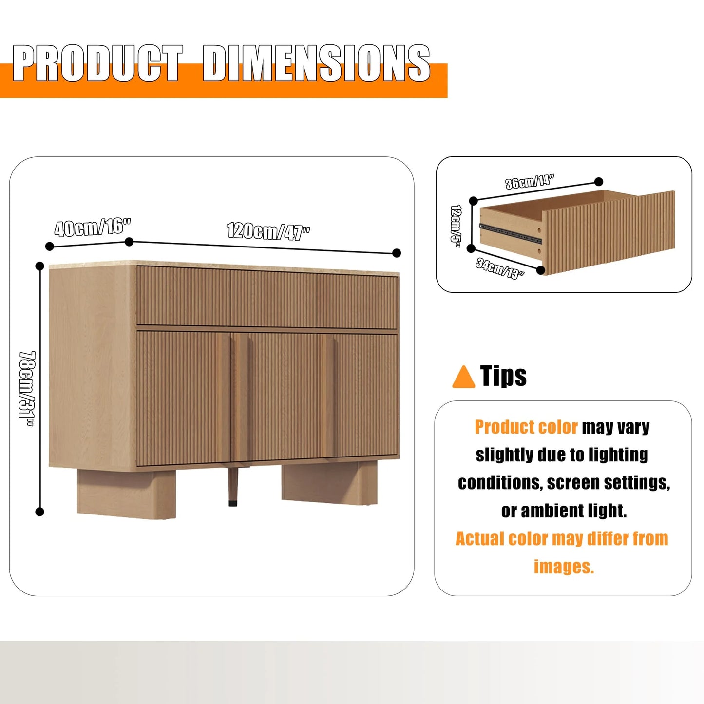 47" Sideboard Cabinet with 3 Drawers