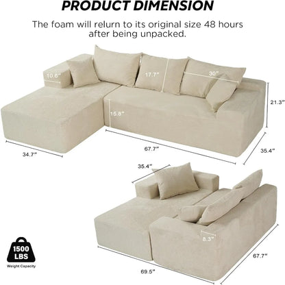 "L-Shaped Cloud Sectional Sofa - Modular Deep Seat Couch with Chaise,