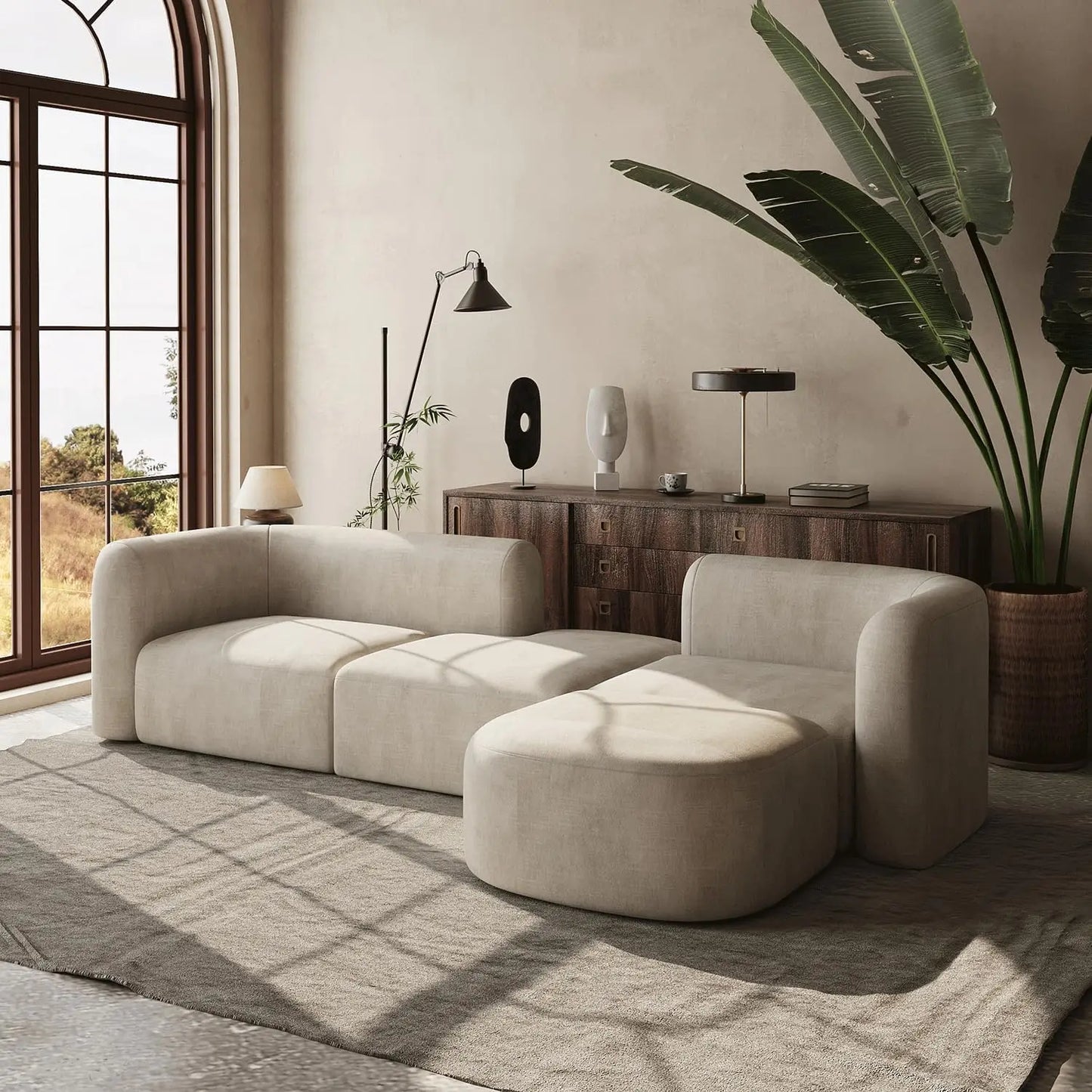 Curved Back Velvet Sofa
