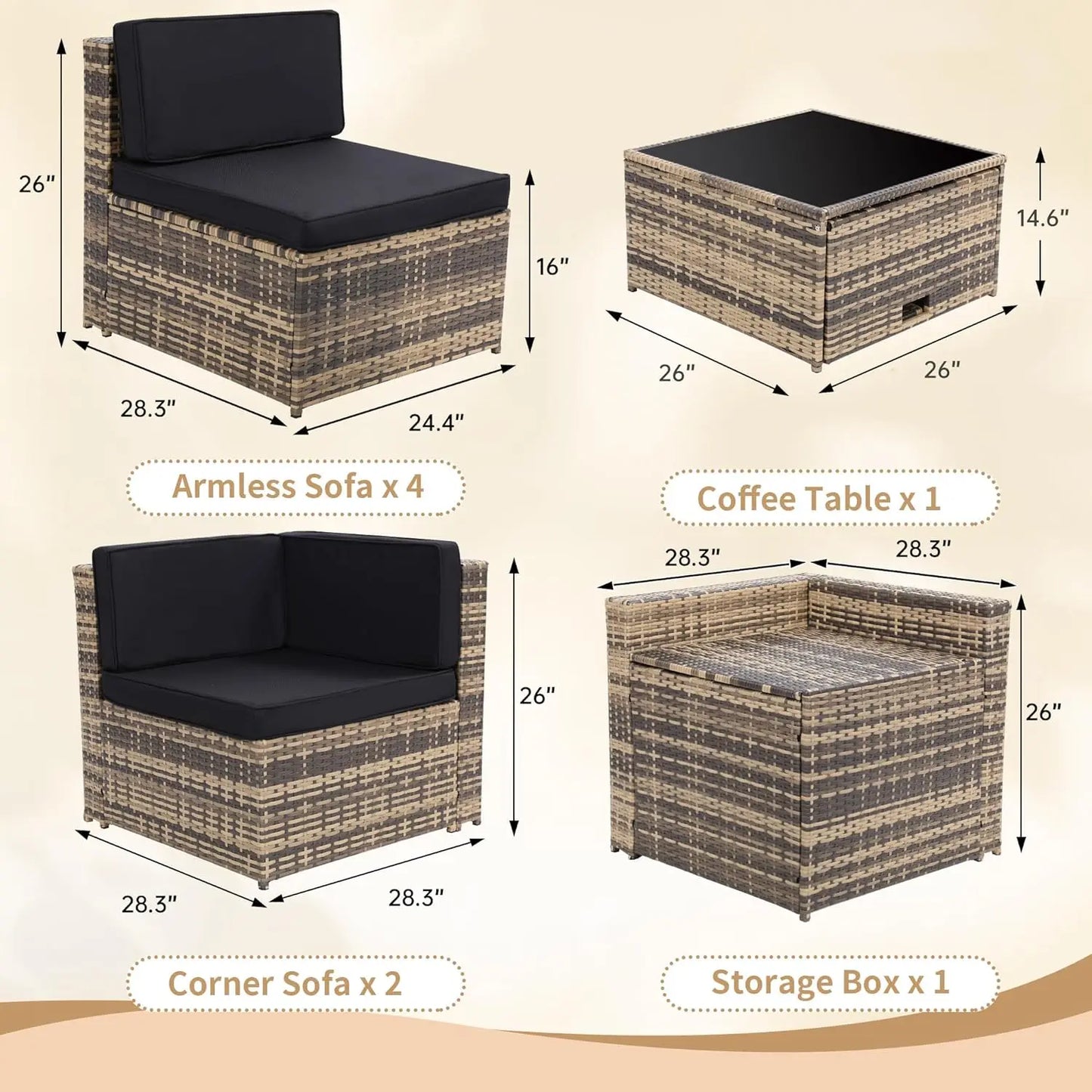 8 Pieces Outdoor Wicker Furniture Set